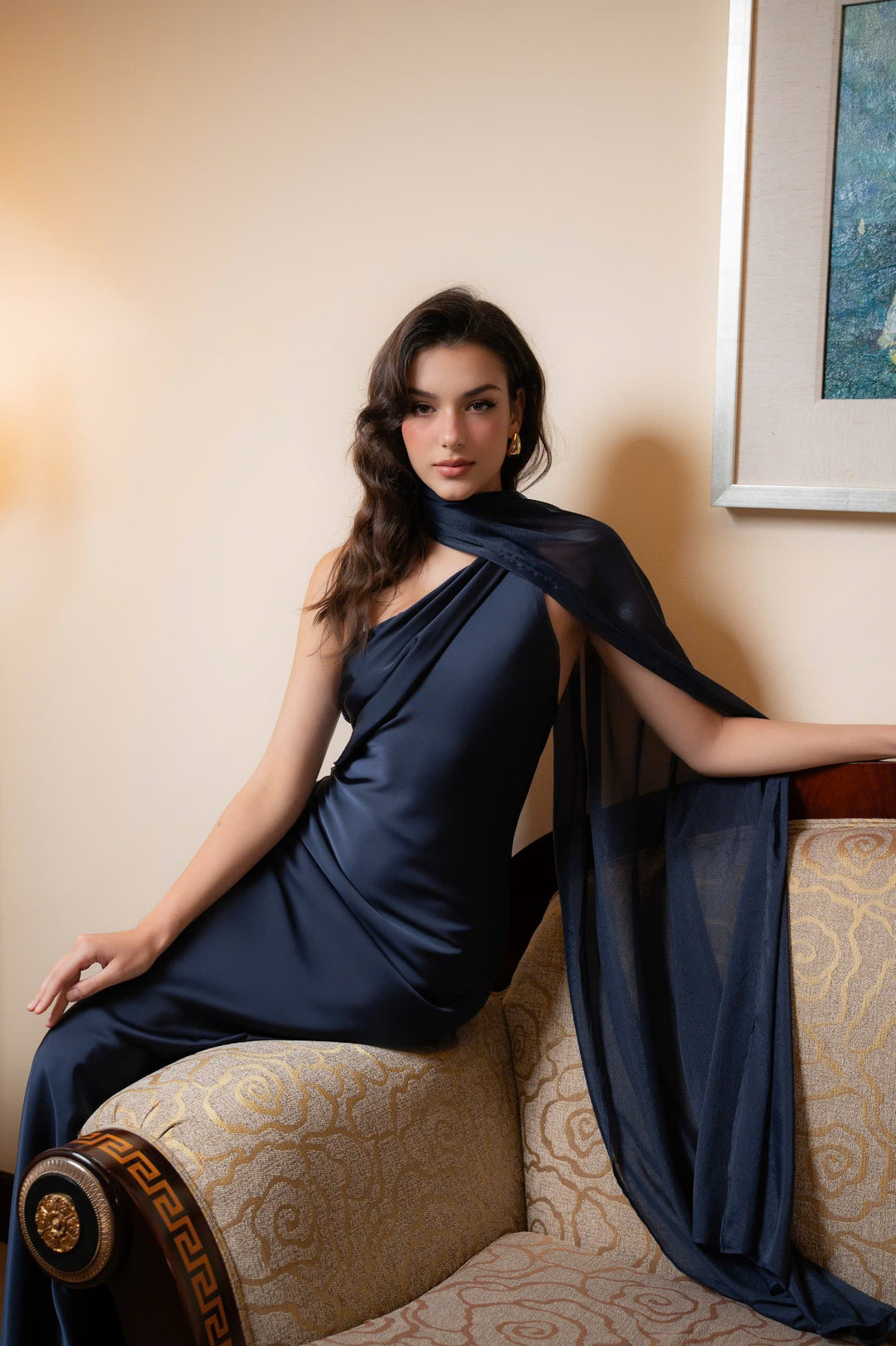Isis Satin Gown in Navyblue