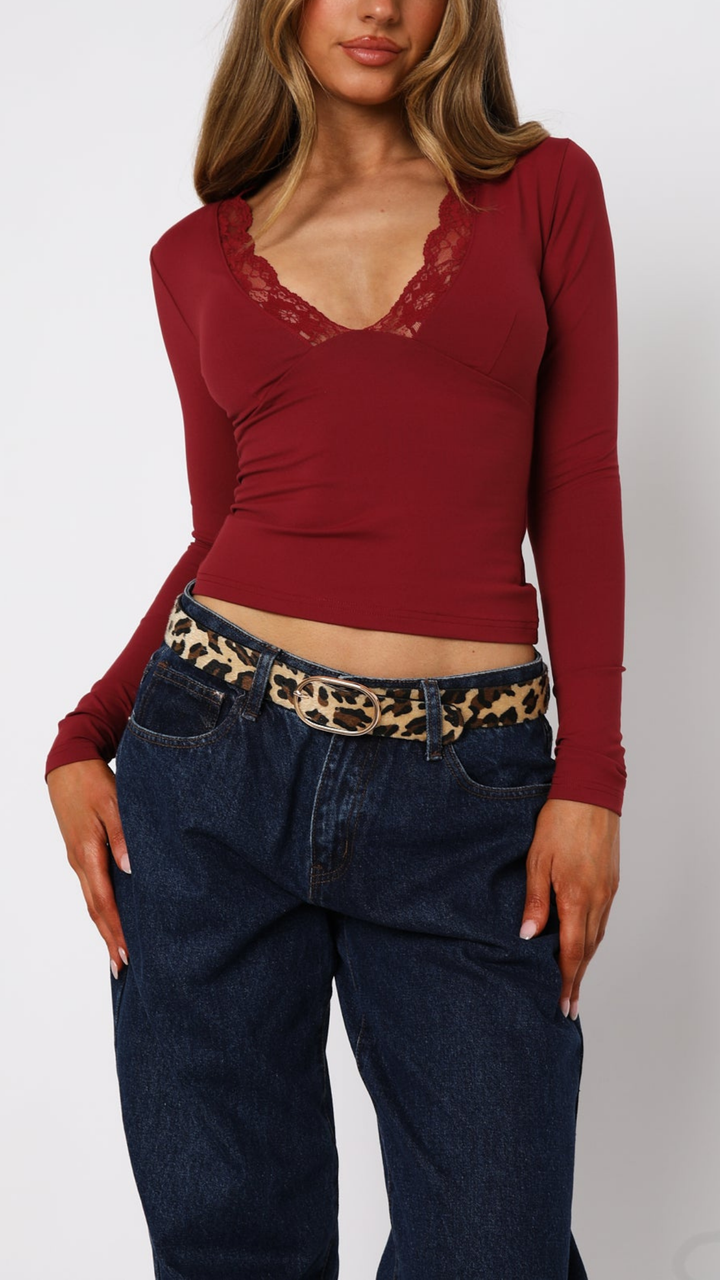 Faina laced Long Sleeve Top in Maroon