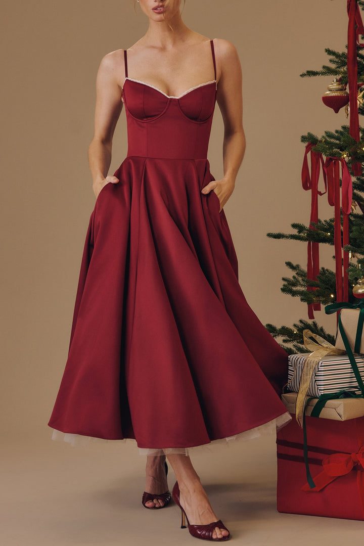 Molly Midi Dress in maroon
