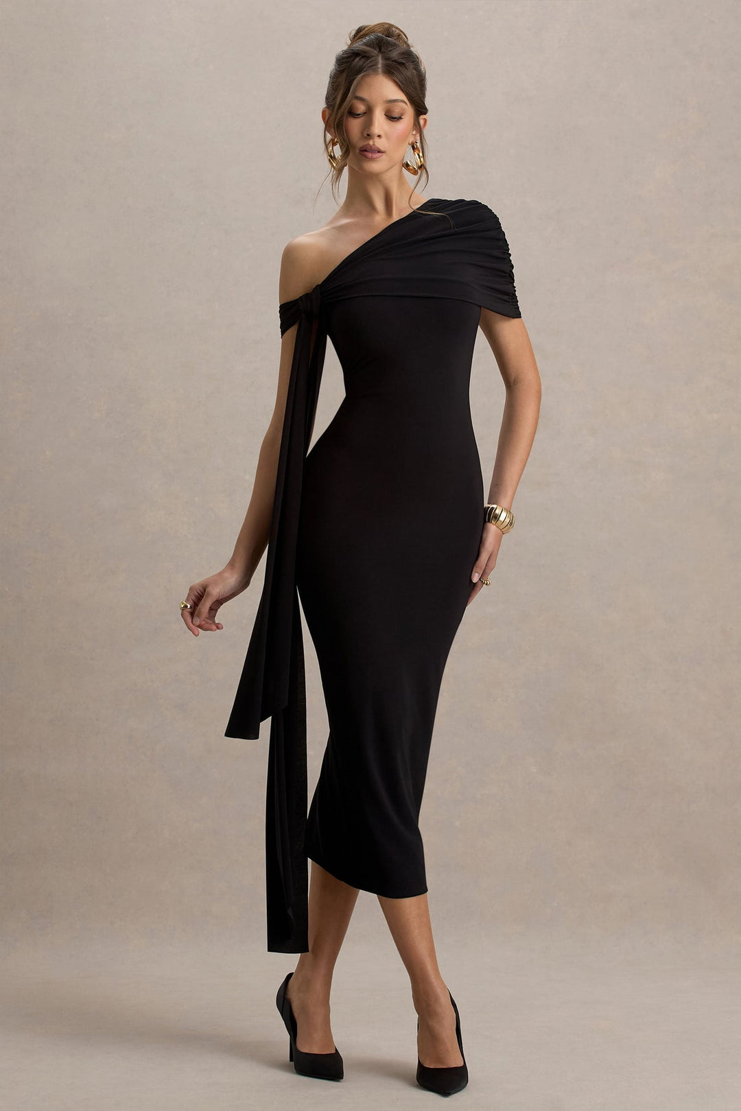 Maeve Drape Midi Dress Black