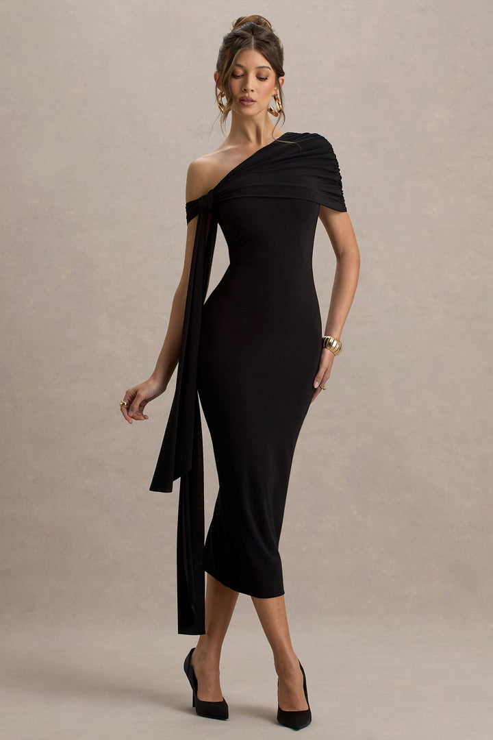 Maeve Drape Midi Dress Black