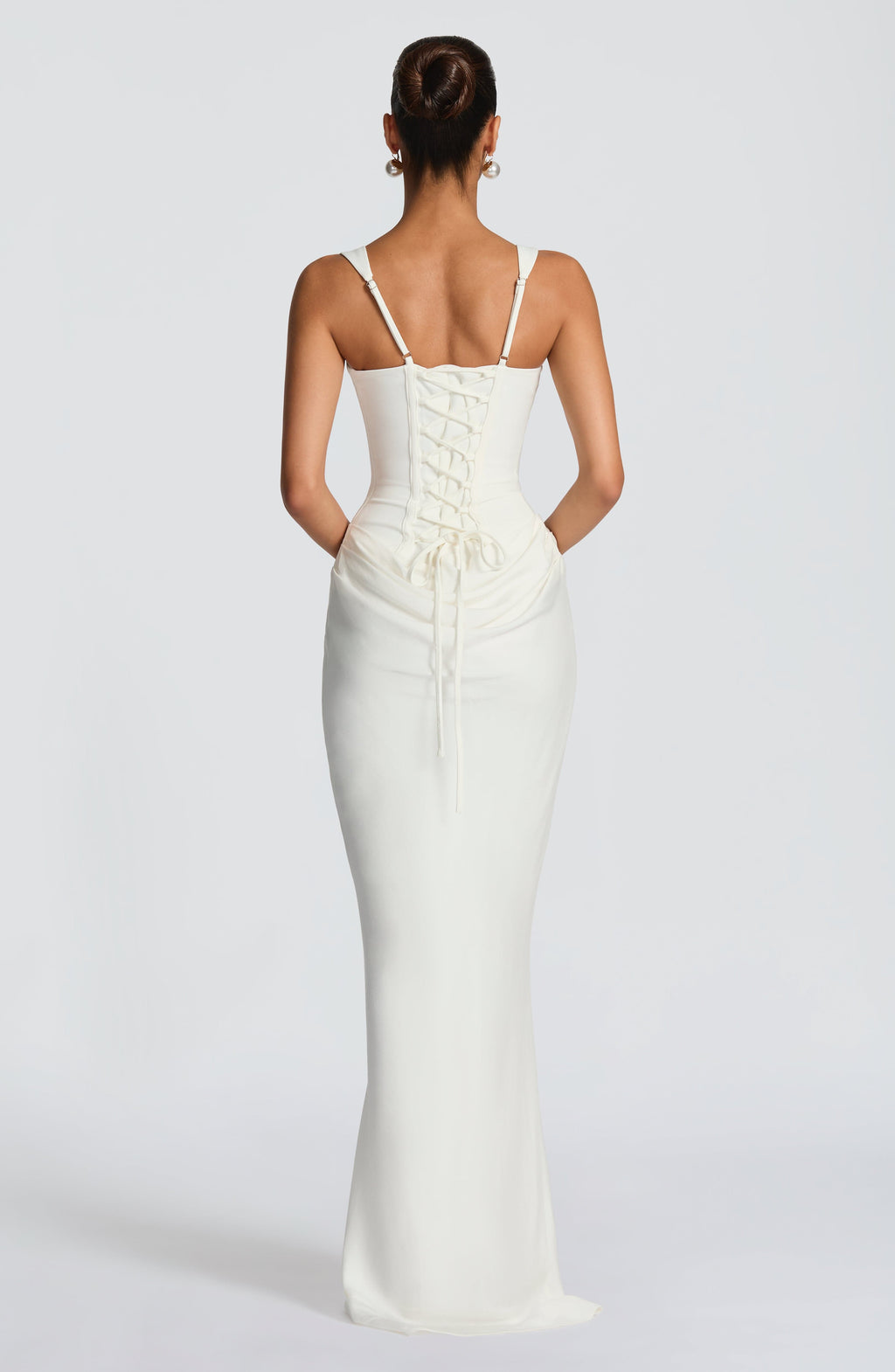 Anelina Satin Draped Maxi Gown in White