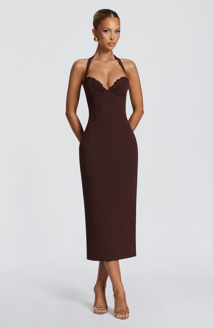 Enya Midi Dress in Brown