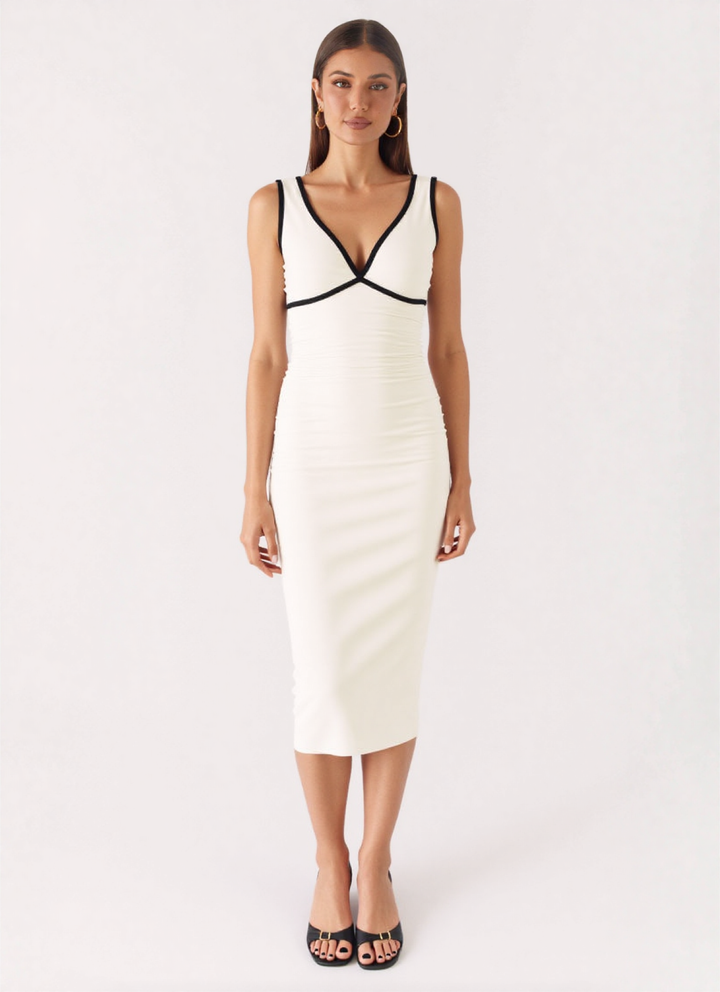 Oriana Midi Contrast Dress in white