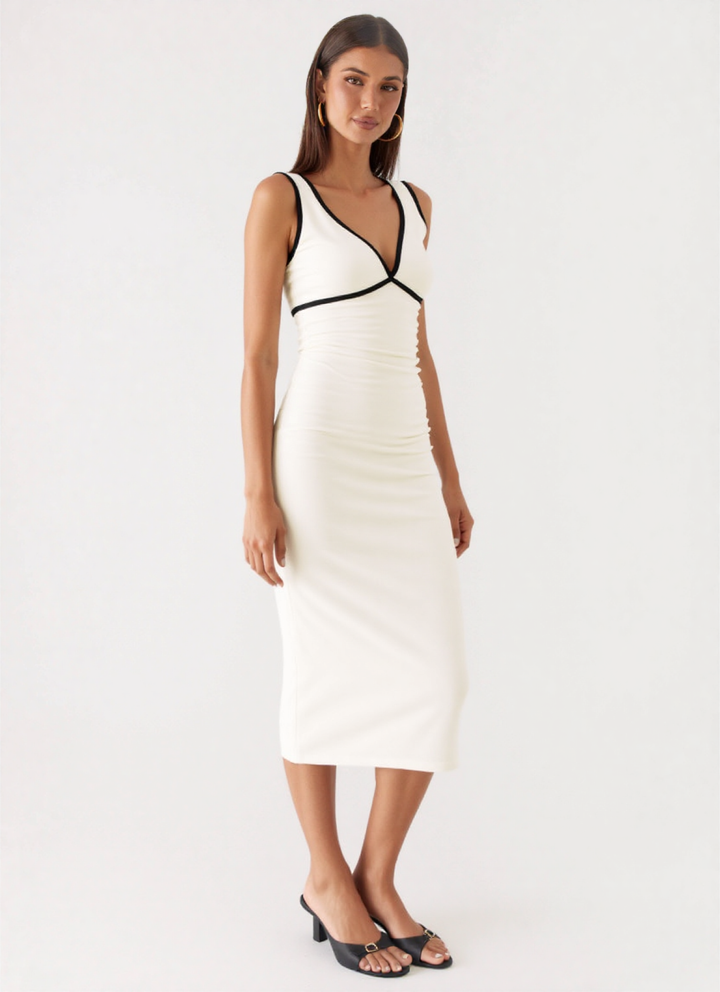 Oriana Midi Contrast Dress in white