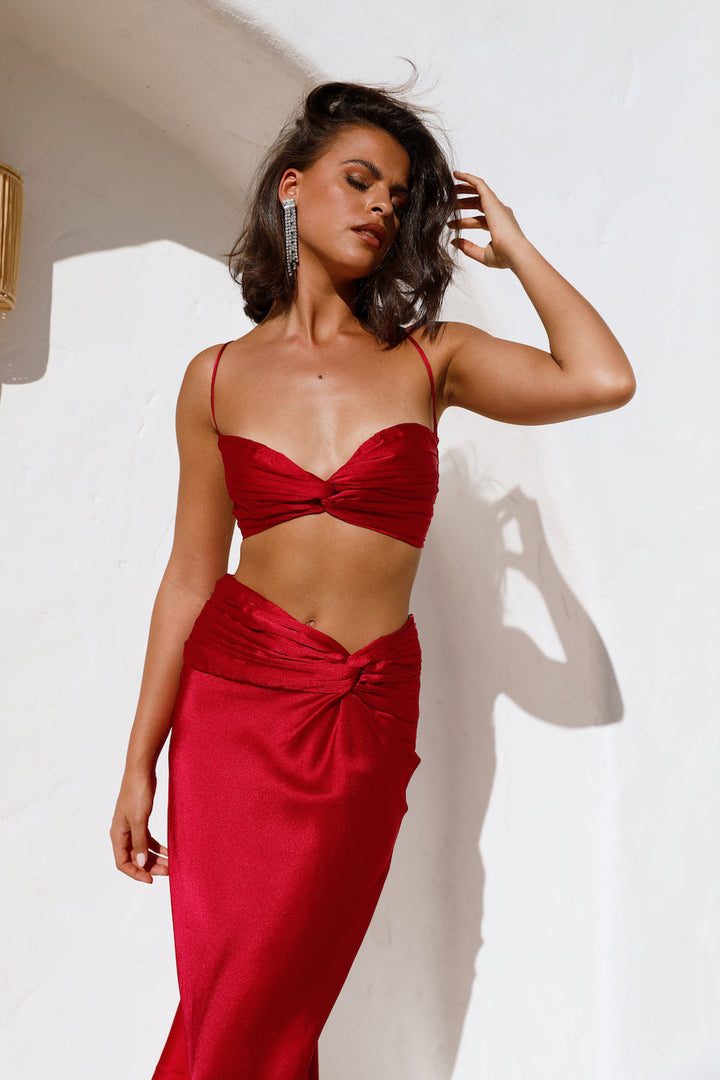 Amelie Bandeau Crop Top Red