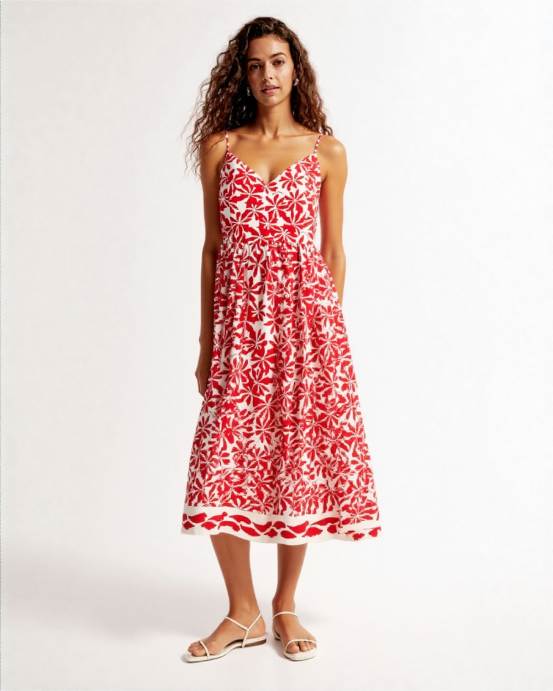 Isina Strappy dress MIDI DRESS WhiteFloralprint