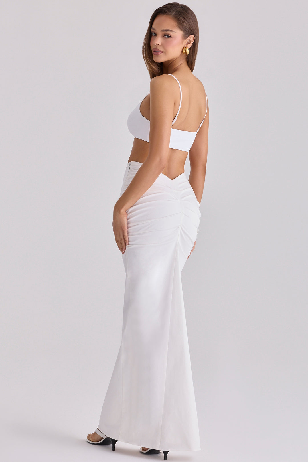 Élan white Maxi  Draped Co-ord with Skirt