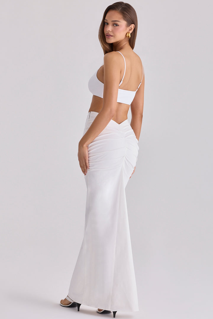 Élan white Maxi  Draped Co-ord with Skirt