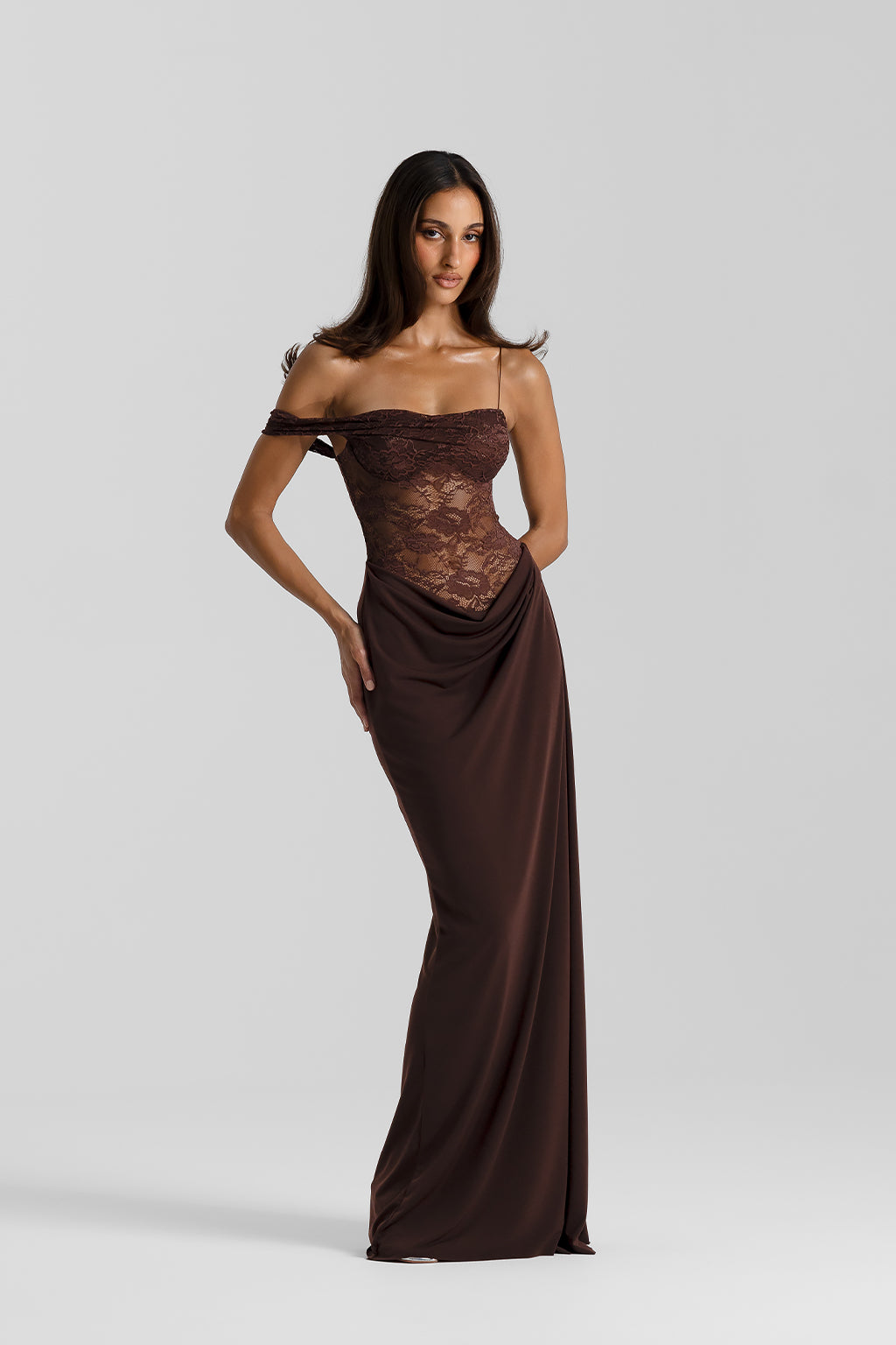 Sorevane Lace Draped Gown