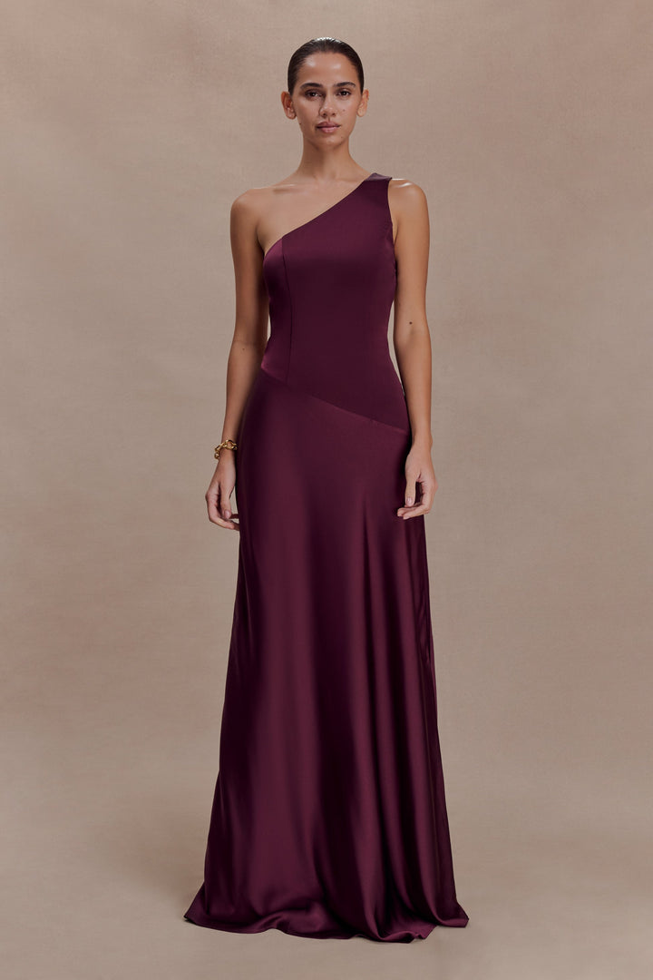 Iris Asymmetrical Satin Maxi Dress