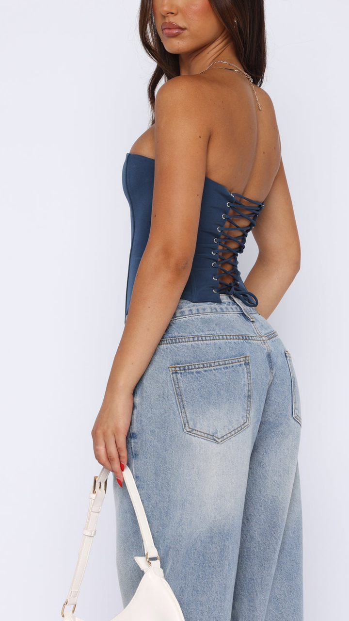 Elodie Strapless Corset top in Petrol