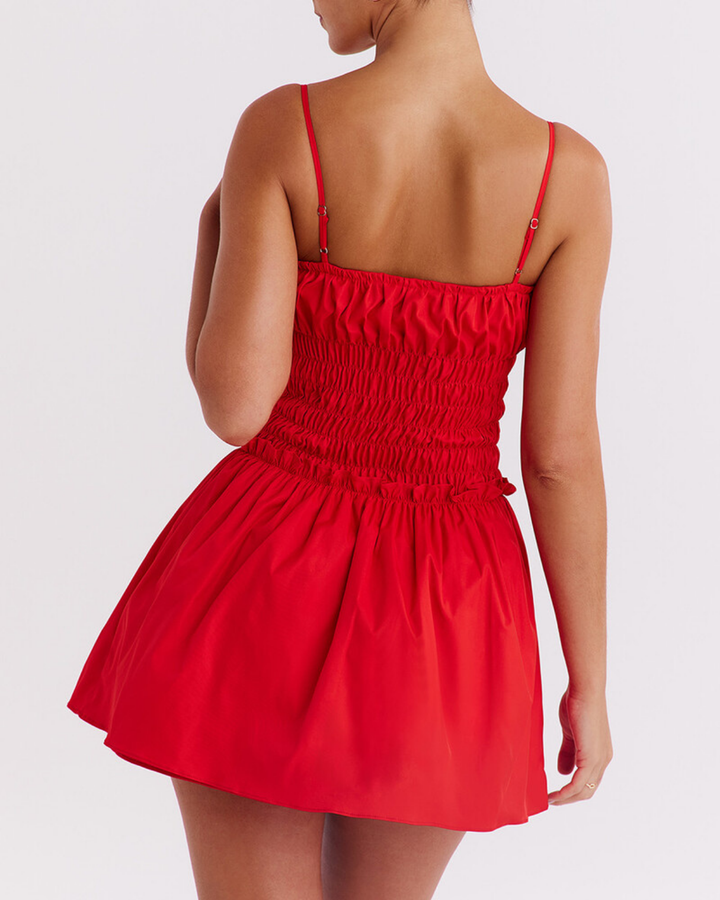 Rafaela Gathered Mini Dress in Red