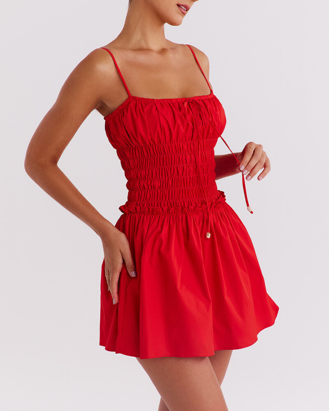 Rafaela Gathered Mini Dress in Red