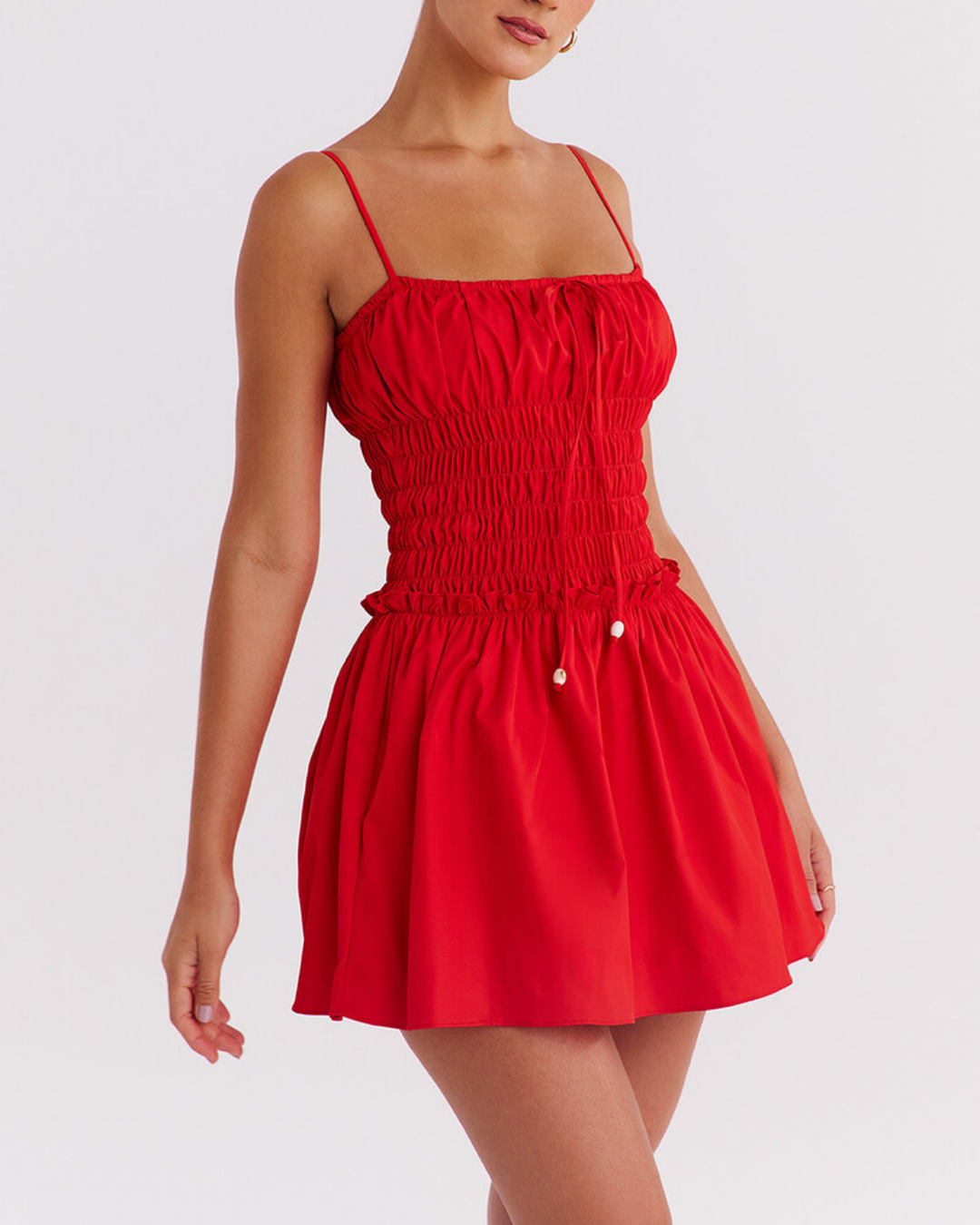 Rafaela Gathered Mini Dress in Red