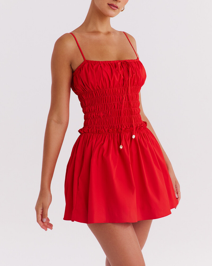 Rafaela Gathered Mini Dress in Red