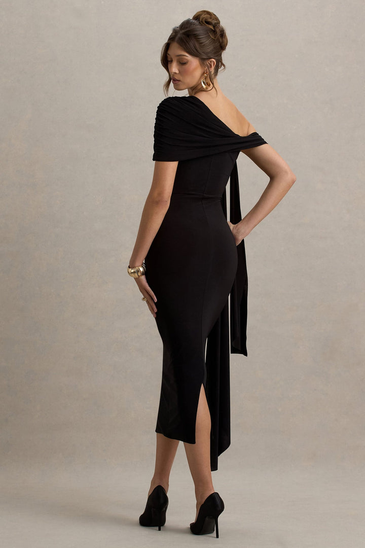 Maeve Drape Midi Dress Black