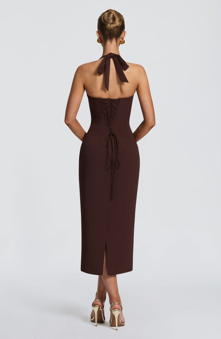 Enya Midi Dress in Brown