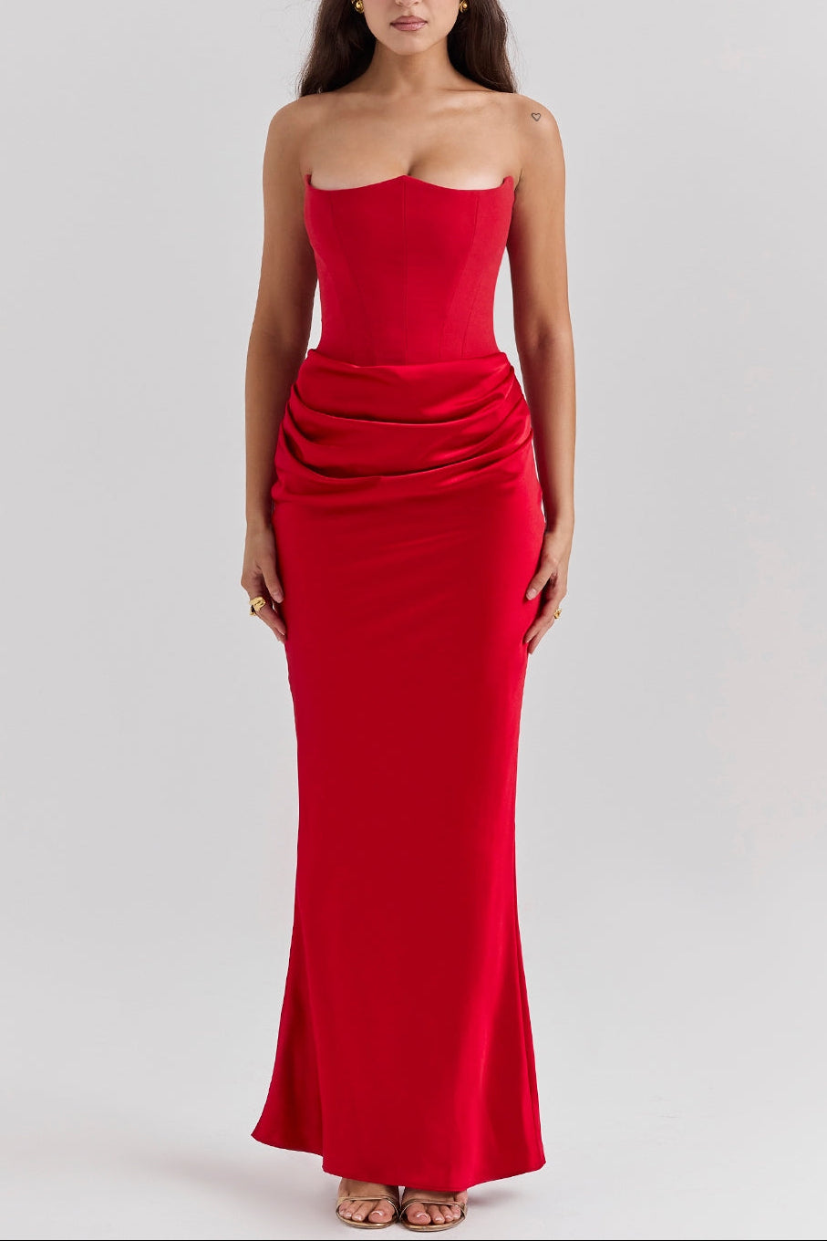 Midnight Siren Corset Maxi Dress in Red