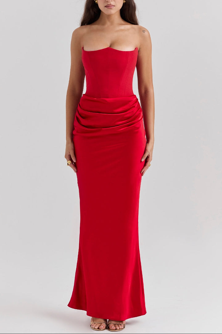 Midnight Siren Corset Maxi Dress in Red