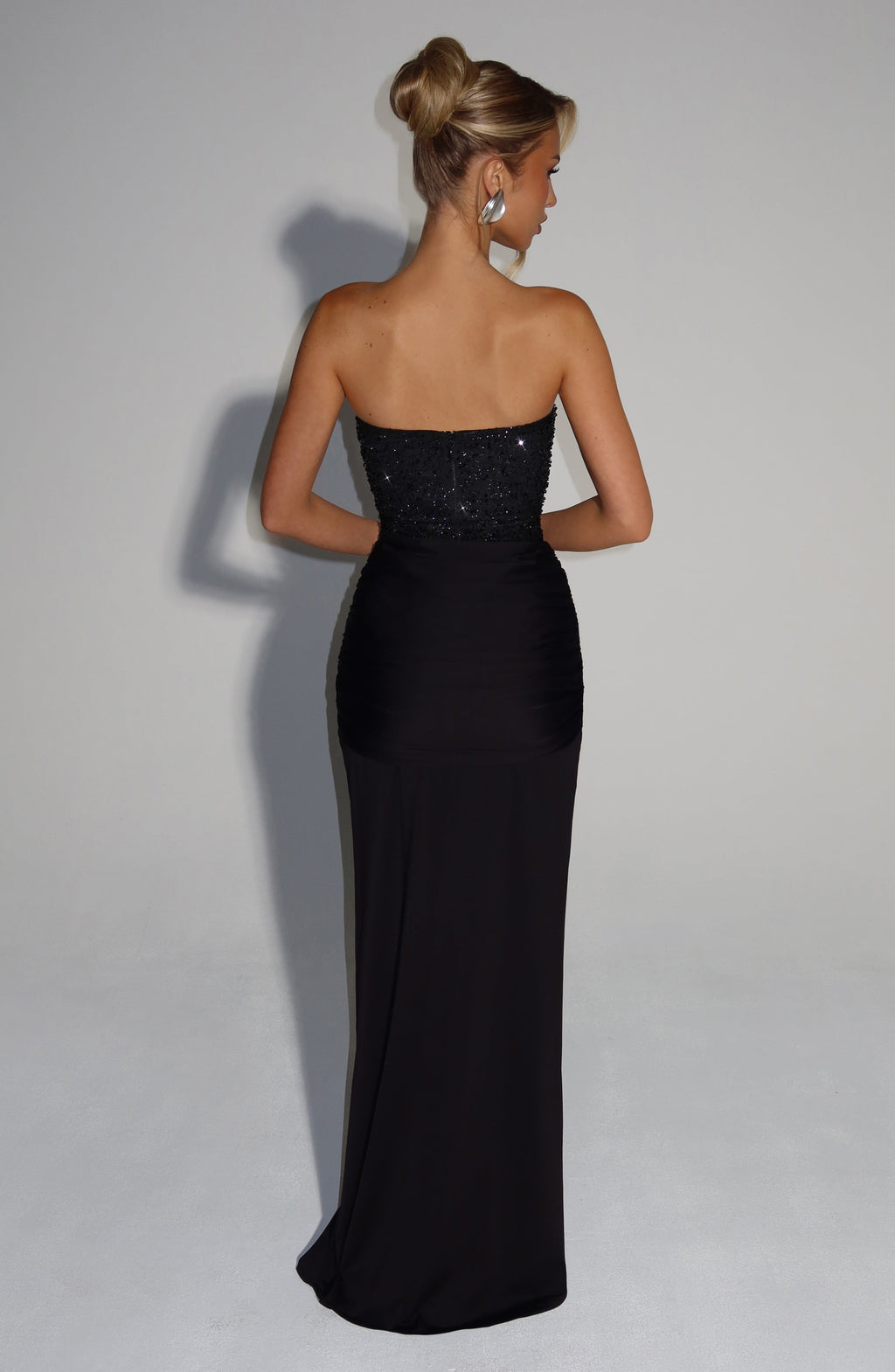 Velvet Flame Strapless Maxi Dress in Black