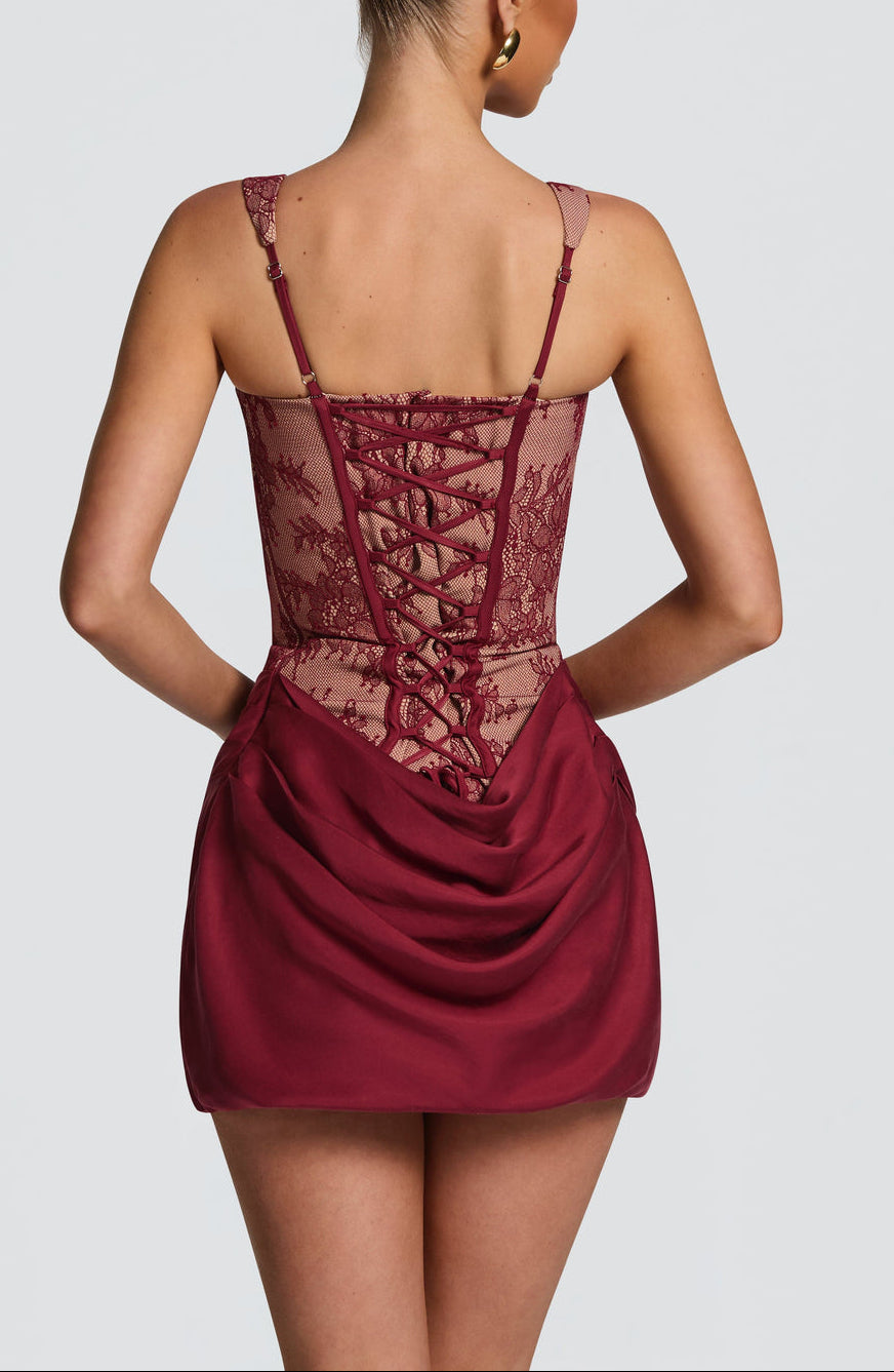 Reverie Corset Mini Dress in Maroon