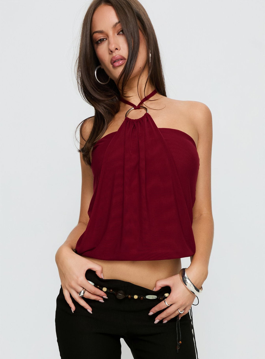 Clara Ring Maroon Halter Top