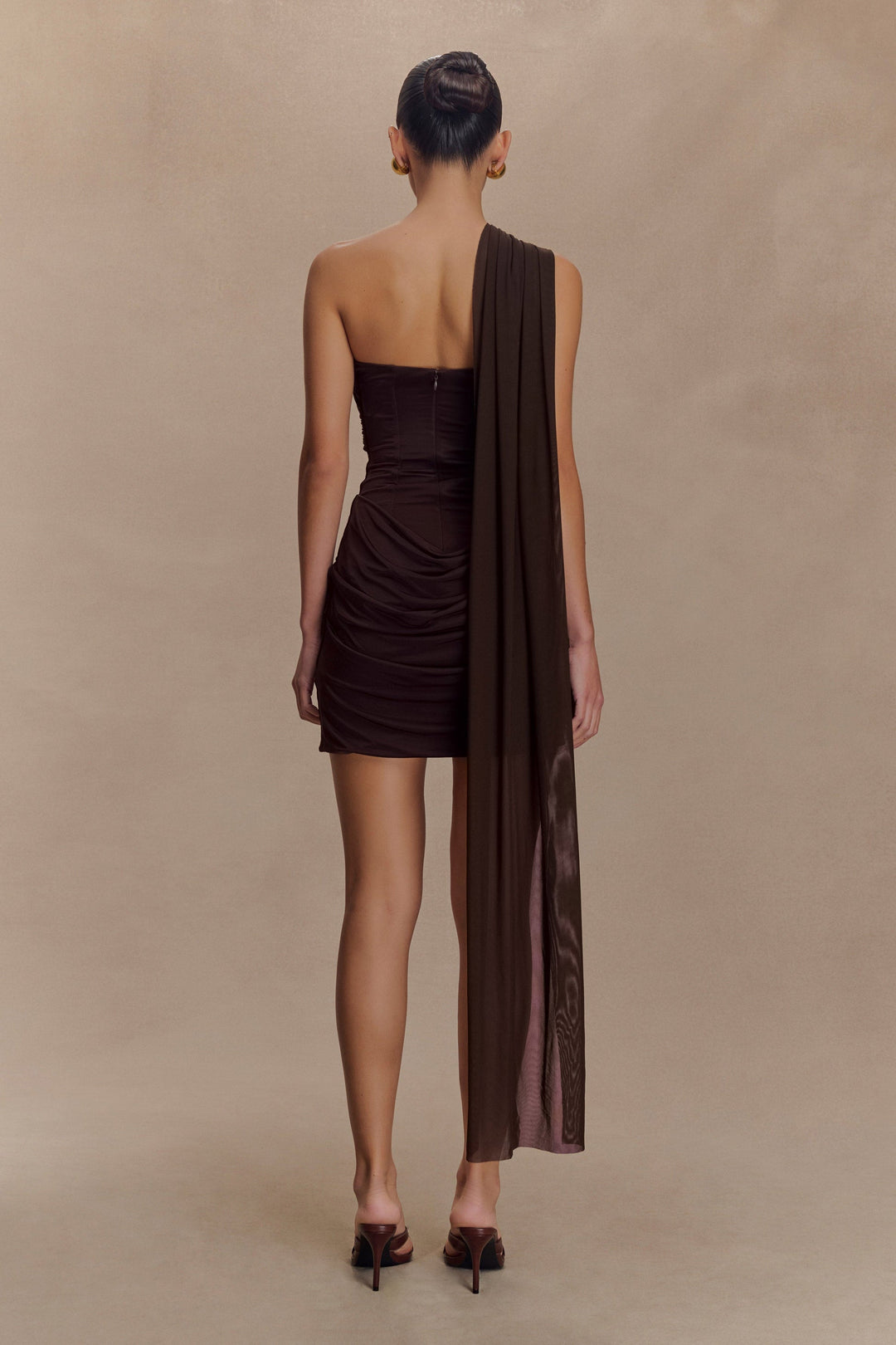 Lia Espresso Mesh Mini Dress With Scarf - Dark Chocolate