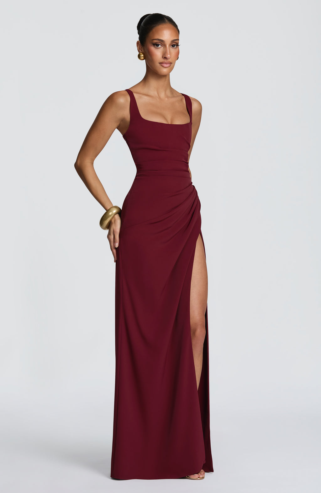 Sienna Midnight Slit Maxi Dress in Maroon