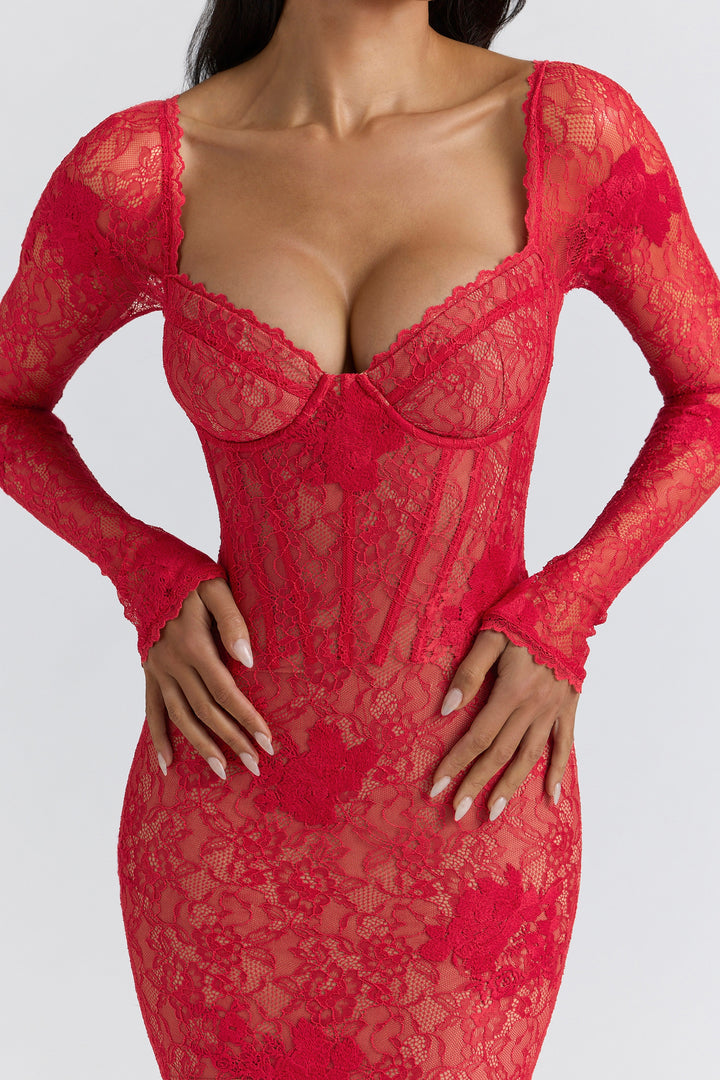 Alicia Lace Mini Dress in Red