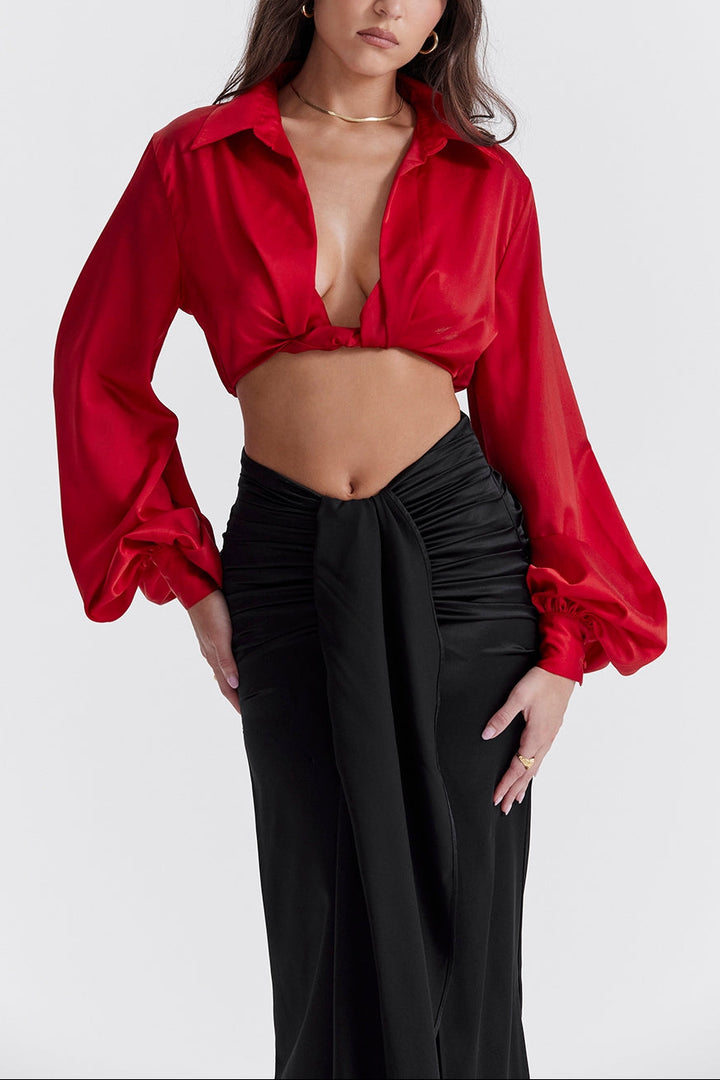 Millie Balloon Sleeve Satin Top