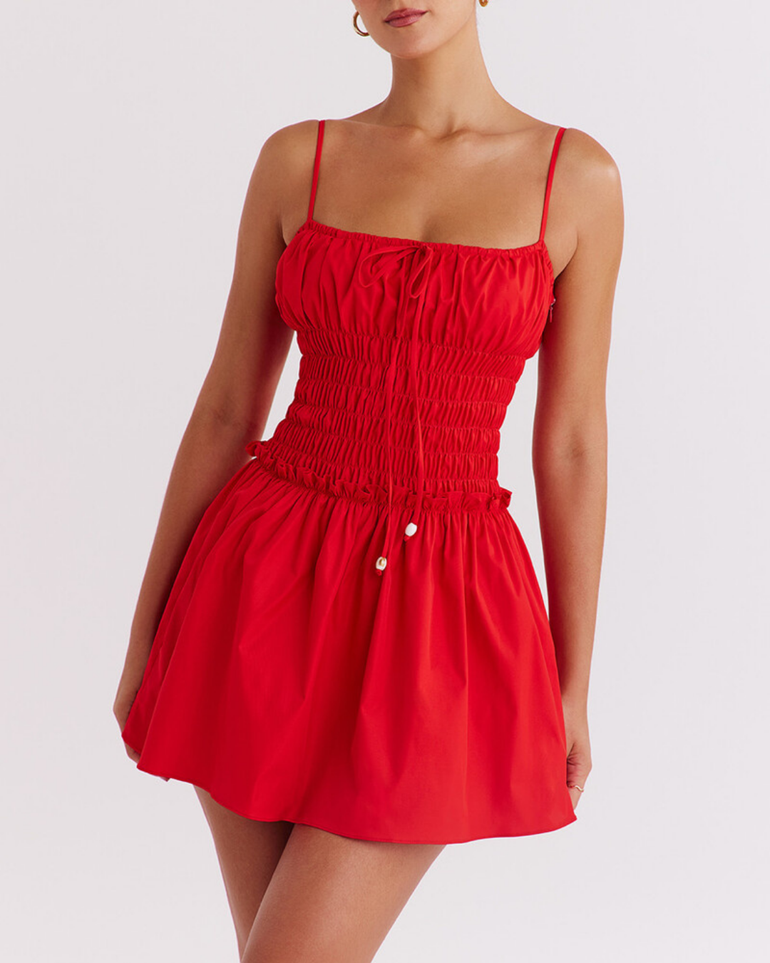 Rafaela Gathered Mini Dress in Red