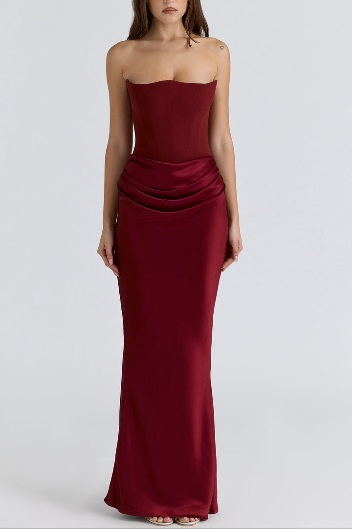 Midnight Siren Corset maxi Dress in Maroon
