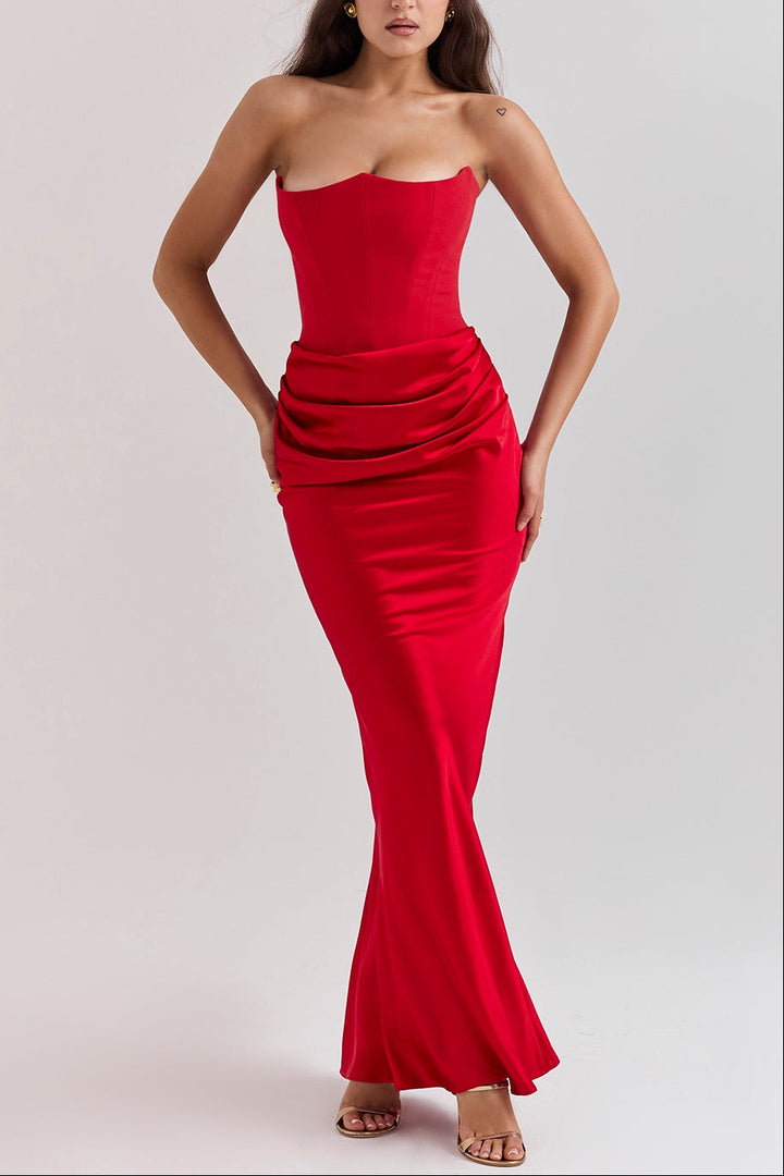 Midnight Siren Corset Maxi Dress in Red