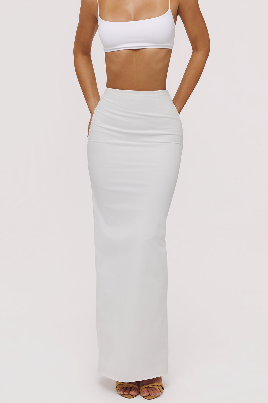 Élan white Maxi  Draped Co-ord with Skirt