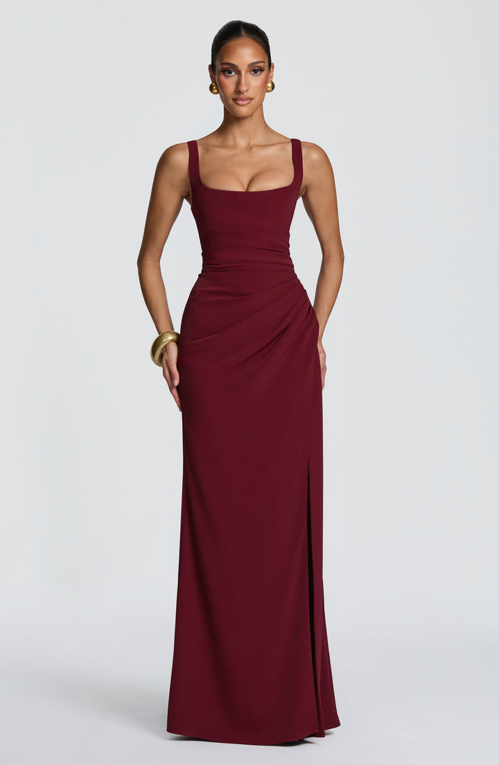 Sienna Midnight Slit Maxi Dress in Maroon