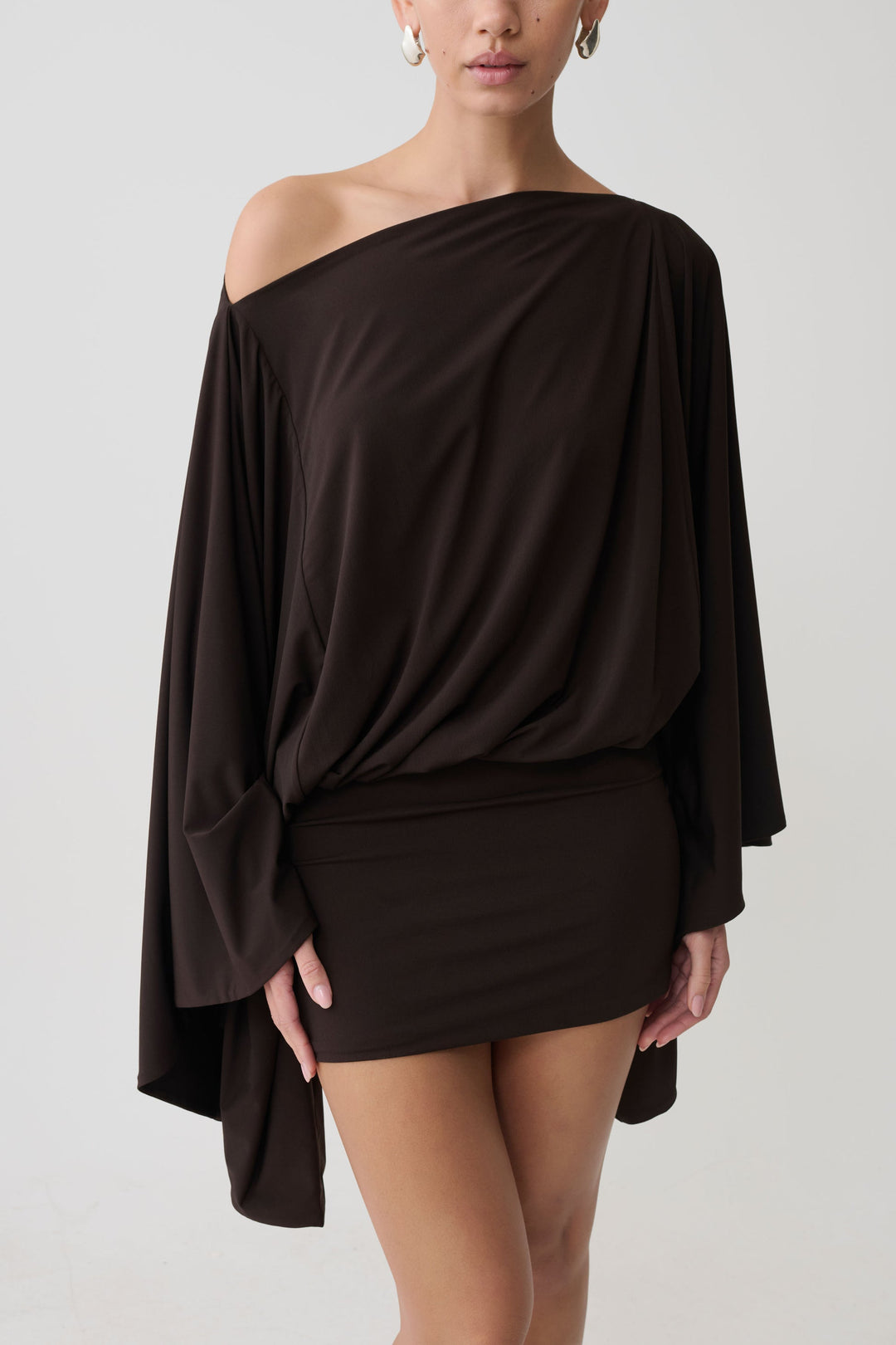 Lana Boat Neck Cape Mini Dress
