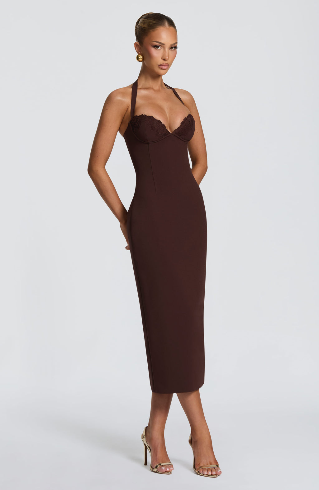 Enya Midi Dress in Brown