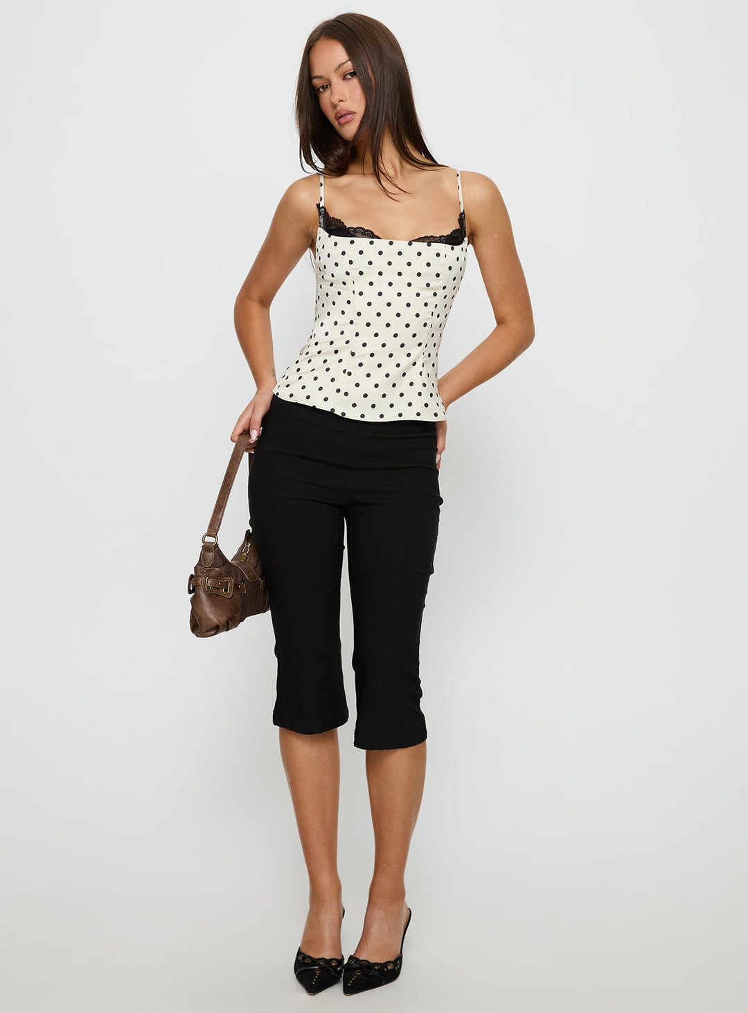 Luna Polka Lace Cami Top in White