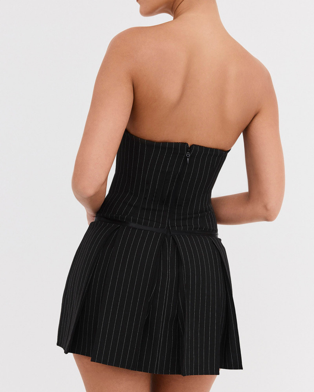 Lilia Pinstripe Mini Dress in Black