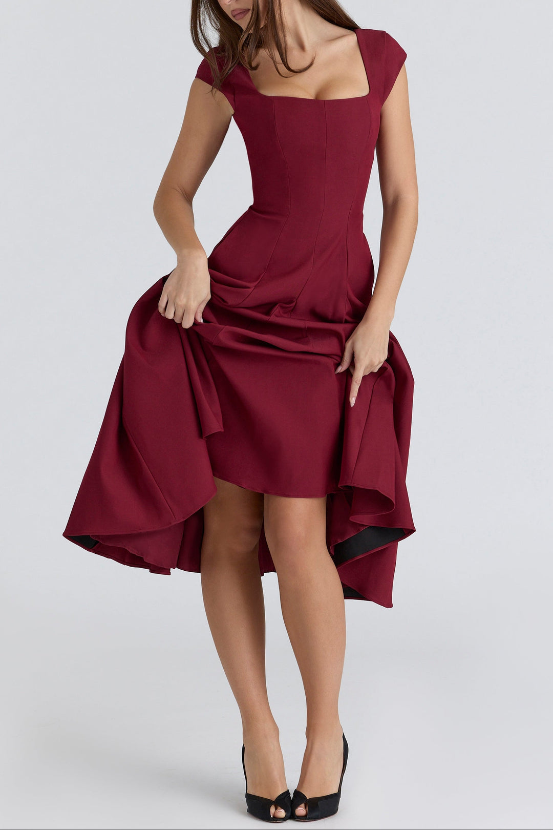 Elise Cap Sleeve Midi Dress in Maroon