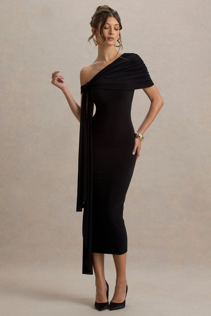 Maeve Drape Midi Dress Black