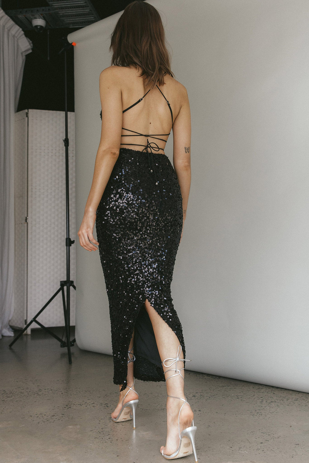 Donna Black Sequin Maxi Co-ord Set Black