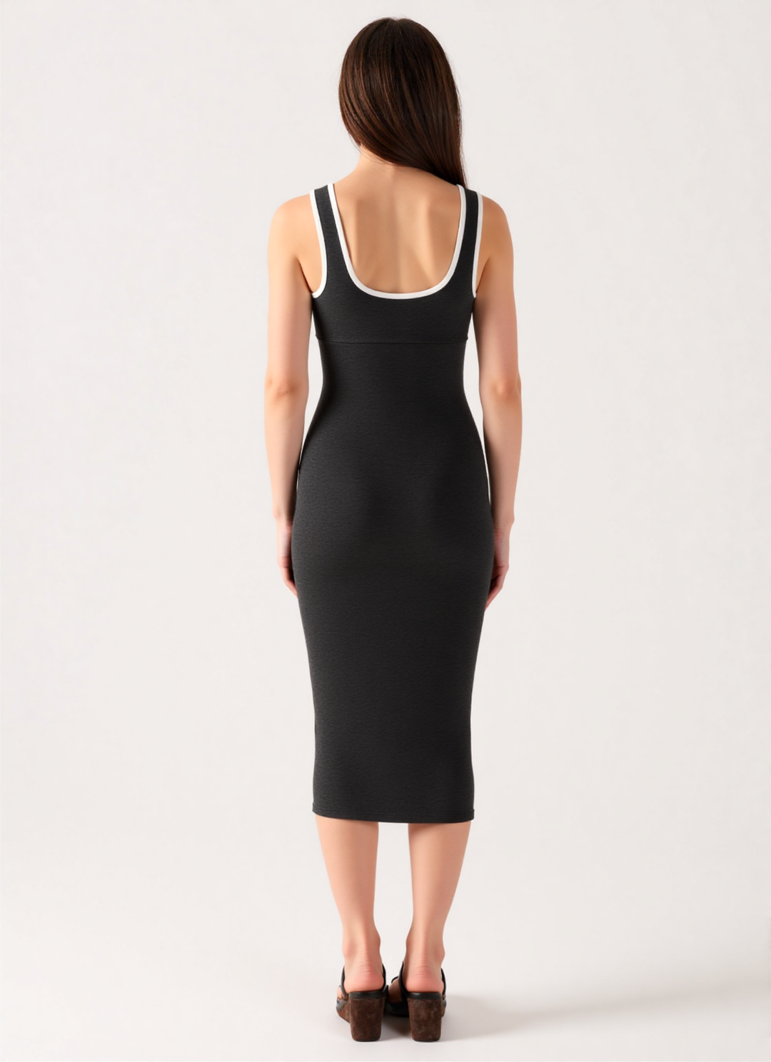 Oriana Midi Contrast Dress in Black