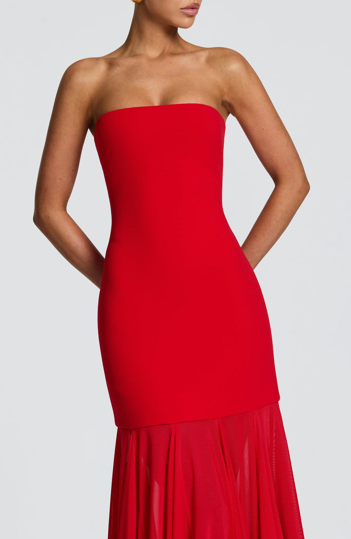 Dear Karma Red Mesh Maxi Dress