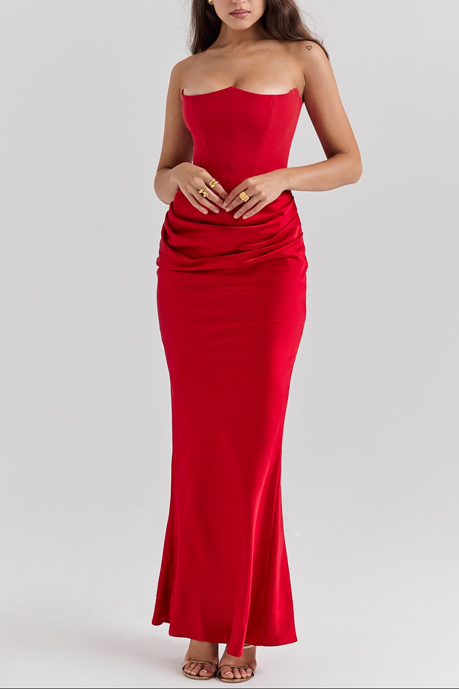 Midnight Siren Corset Maxi Dress in Red