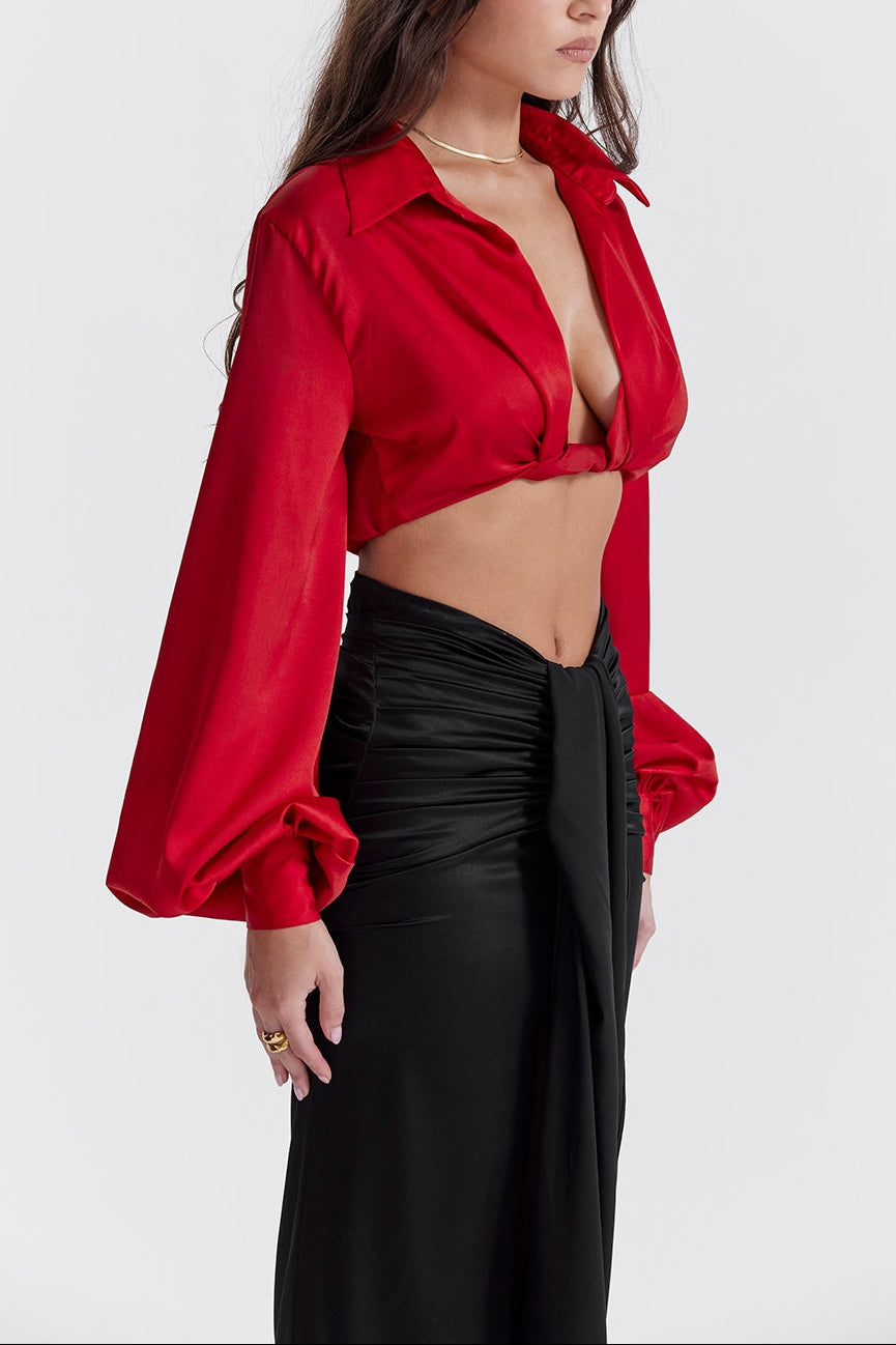 Millie Balloon Sleeve Satin Top