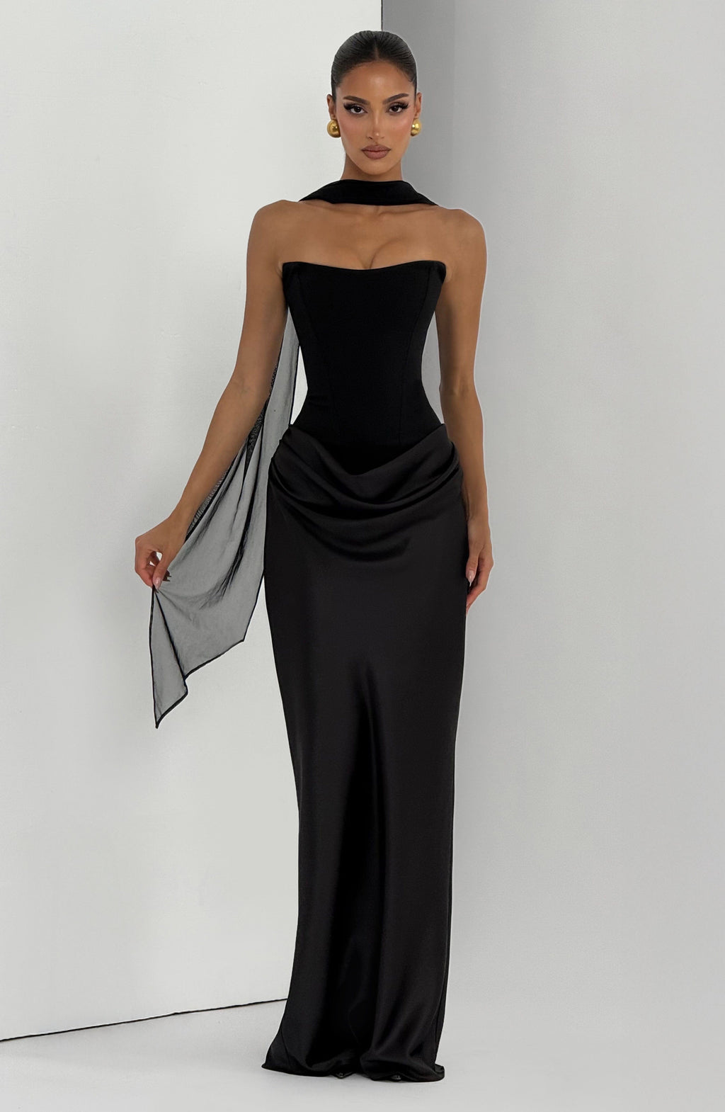 Cheri Cheri Lady Satin Draped Maxi Dress