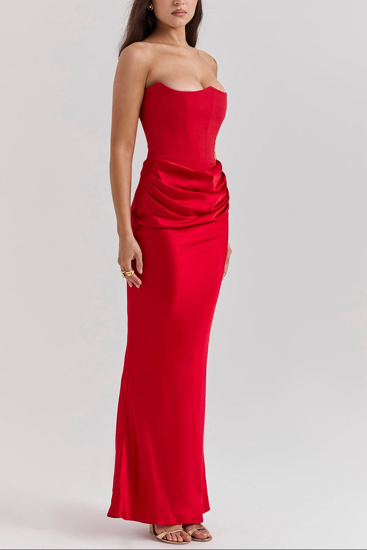 Midnight Siren Corset Maxi Dress in Red