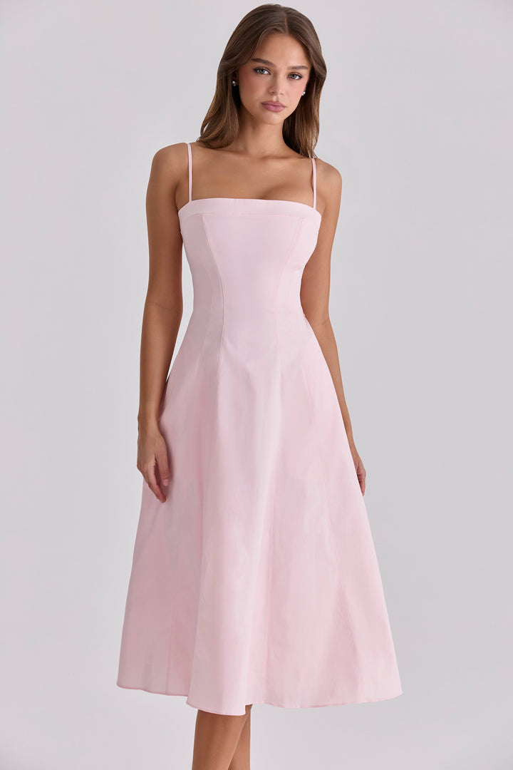Eira Strappy Fit & Flare Midi Dress in Light pink